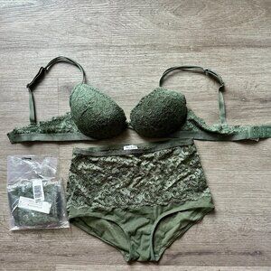 Paul and Joe x Cosabella Women's Brigitte Bra panty set, Rifle Green, 2/34B
